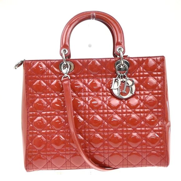Dior Handbags - CHRISTIAN DIOR Lady Cannage 2Way Shoulder Hand Bag Patent Leather Red 45RP003